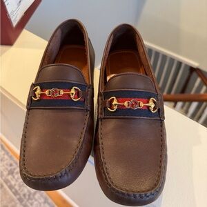 Gucci Brown Leather Ayrton Drivers Horsebit with Interlocking G
